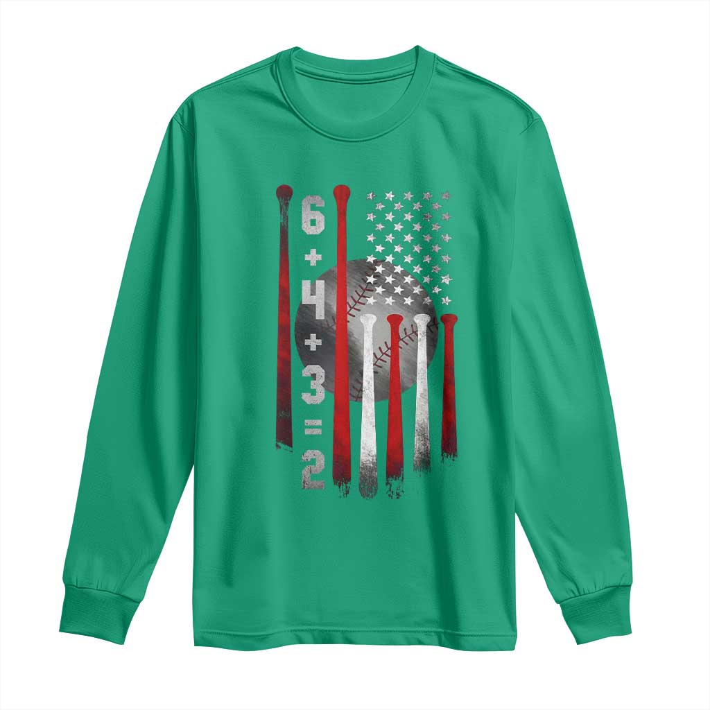 Double Play Long Sleeve Shirt 6 4 3 2 Vintage Baseball Math Softball Player American Flag