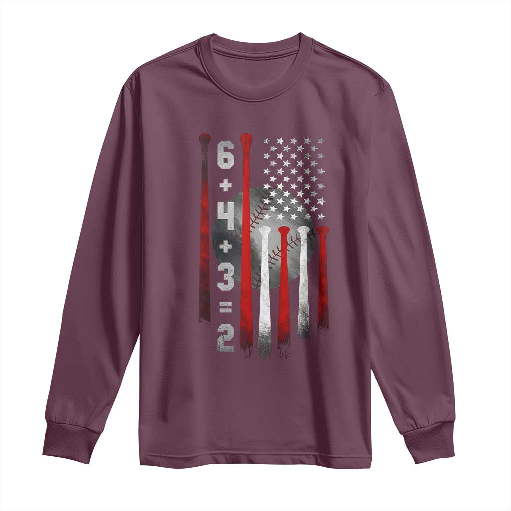 Double Play Long Sleeve Shirt 6 4 3 2 Vintage Baseball Math Softball Player American Flag