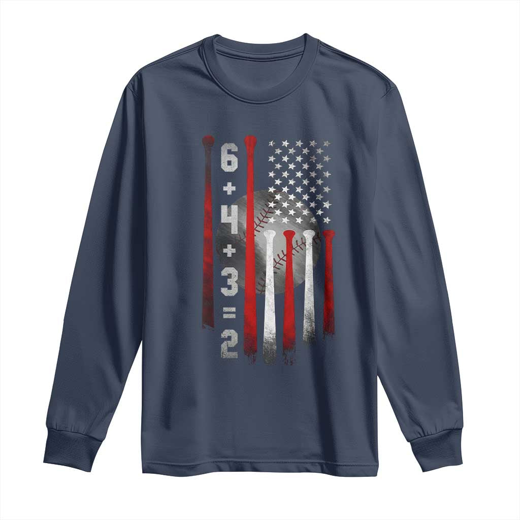 Double Play Long Sleeve Shirt 6 4 3 2 Vintage Baseball Math Softball Player American Flag