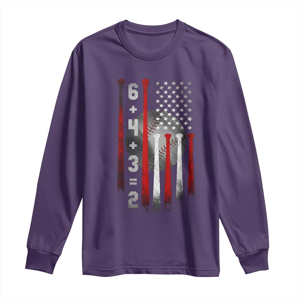 Double Play Long Sleeve Shirt 6 4 3 2 Vintage Baseball Math Softball Player American Flag