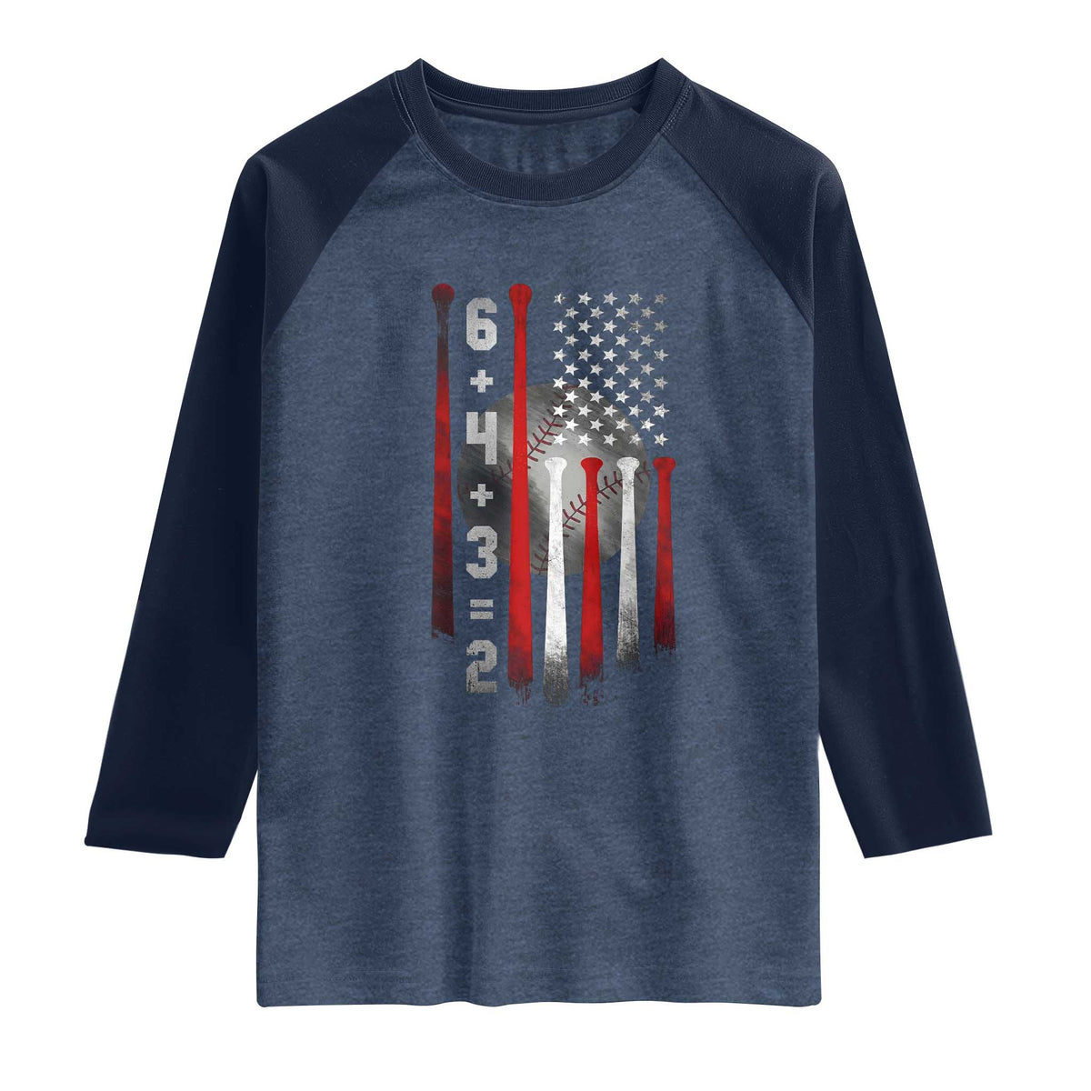 Double Play Raglan Shirt 6 4 3 2 Vintage Baseball Math Softball Player American Flag