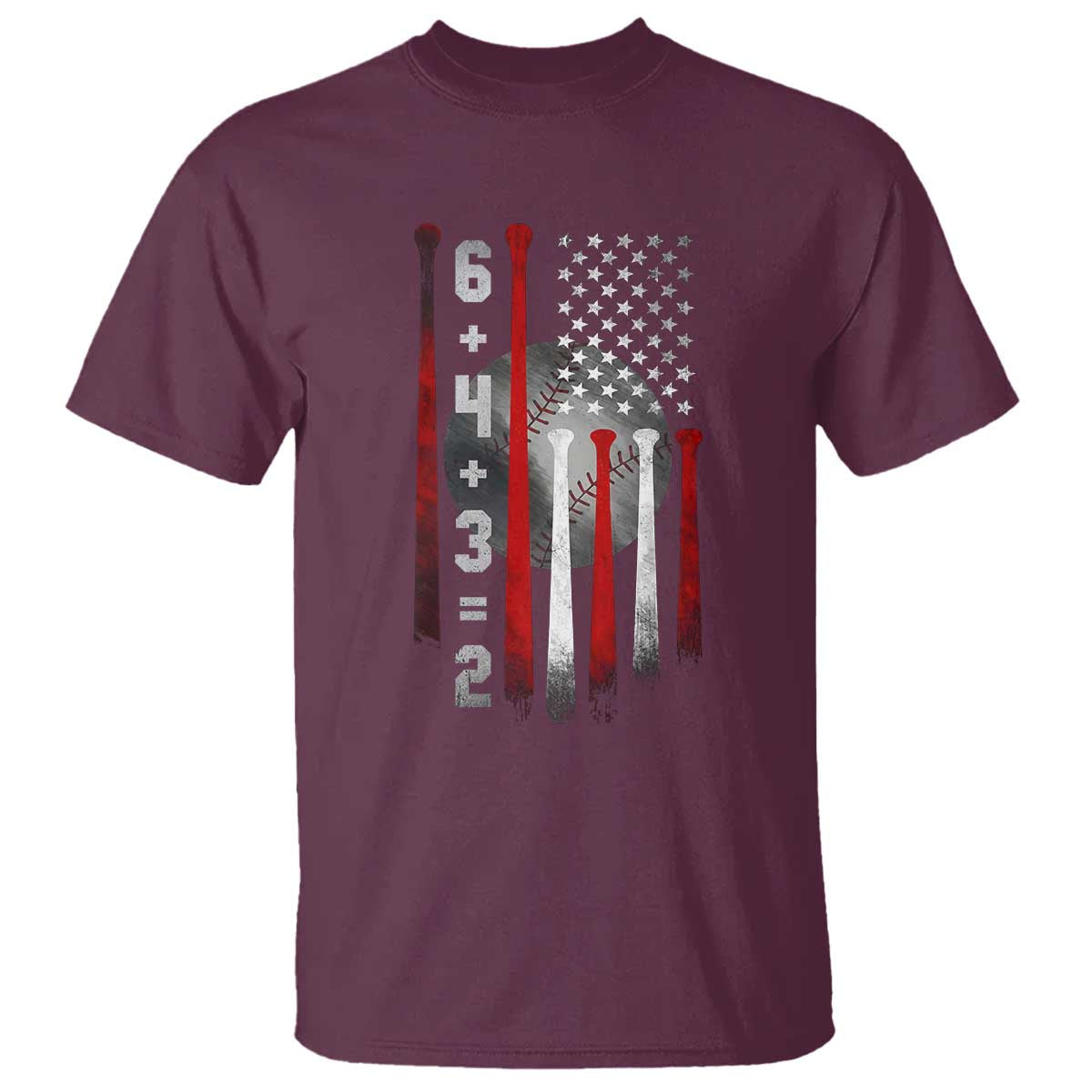 Double Play T Shirt 6 4 3 2 Vintage Baseball Math Softball Player American Flag