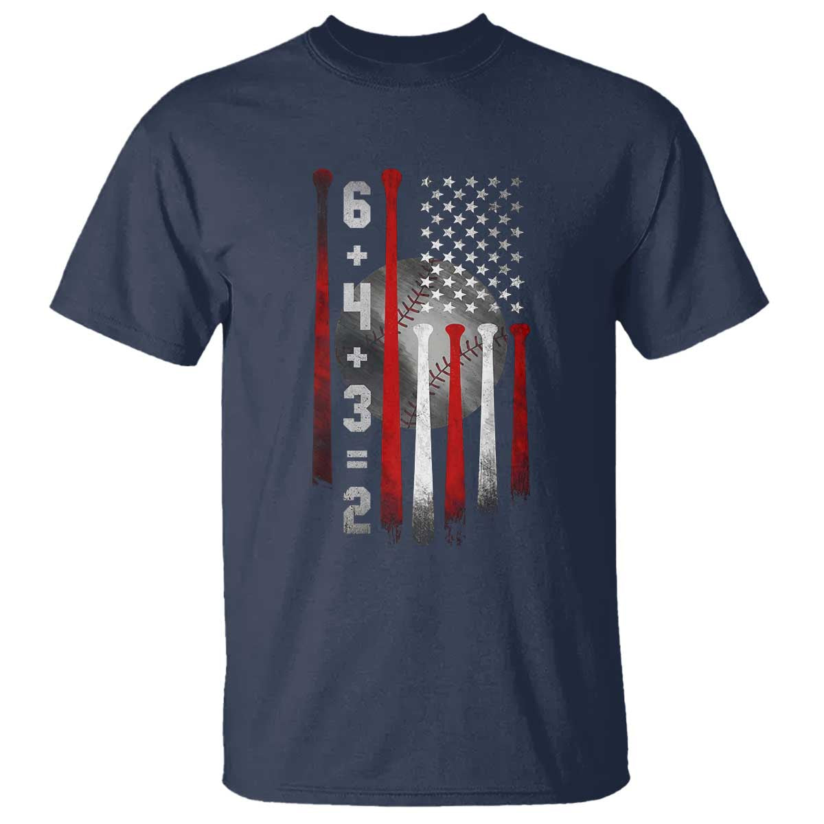 Double Play T Shirt 6 4 3 2 Vintage Baseball Math Softball Player American Flag