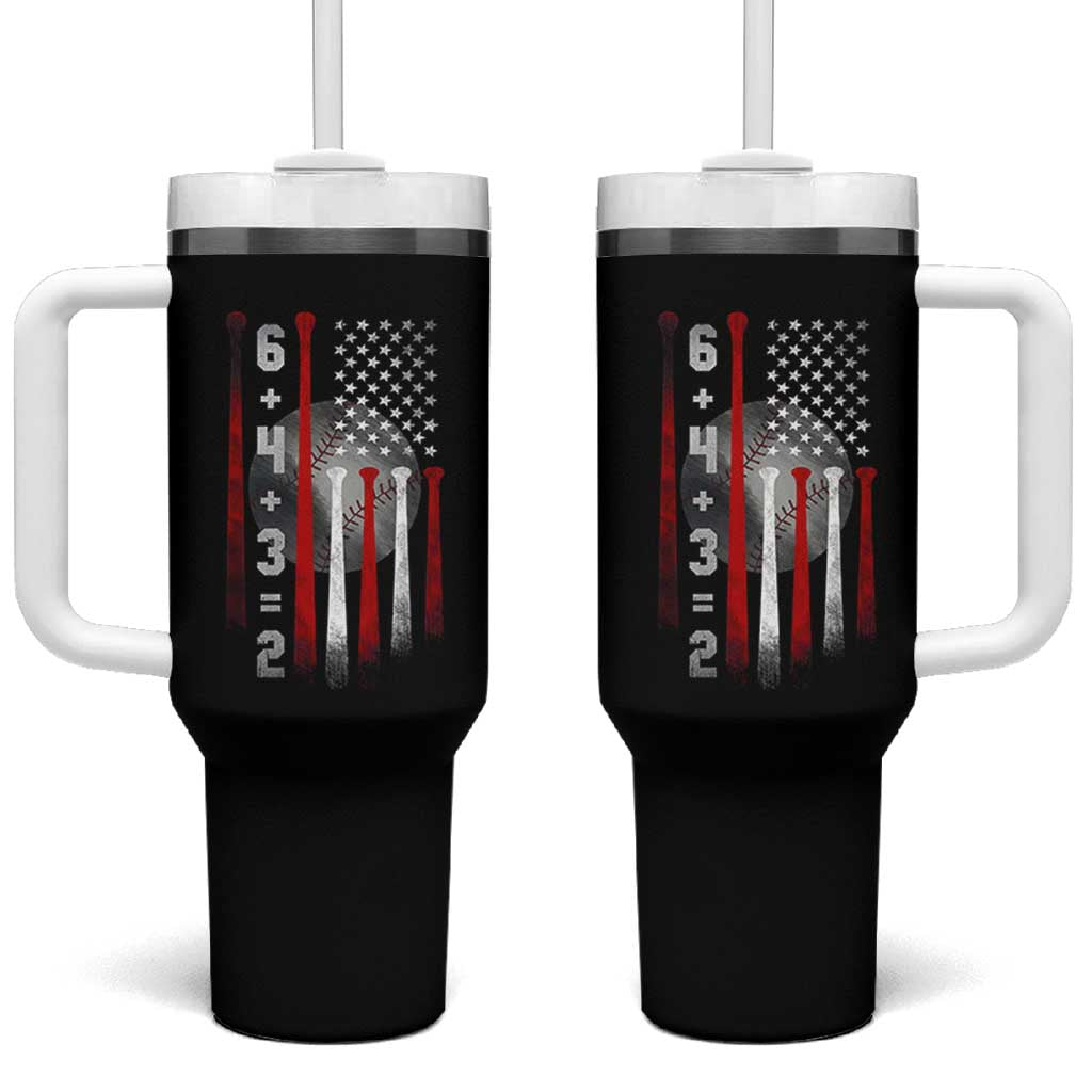 Double Play Tumbler With Handle 6 4 3 2 Vintage Baseball Math Softball Player American Flag