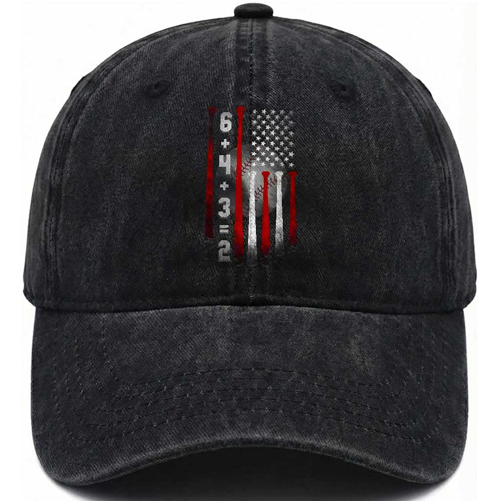 Double Play Washed Cotton Baseball Cap 6 4 3 2 Vintage Baseball Math Softball Player American Flag