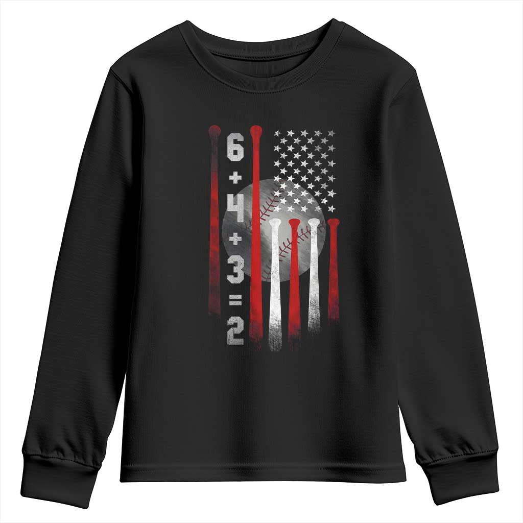 Double Play Youth Sweatshirt 6 4 3 2 Vintage Baseball Math Softball Player American Flag