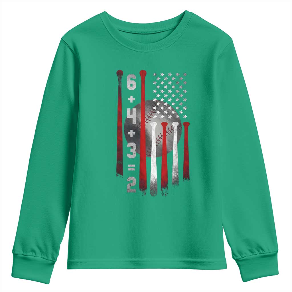 Double Play Youth Sweatshirt 6 4 3 2 Vintage Baseball Math Softball Player American Flag