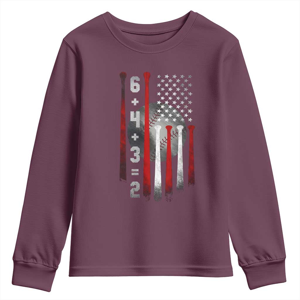 Double Play Youth Sweatshirt 6 4 3 2 Vintage Baseball Math Softball Player American Flag