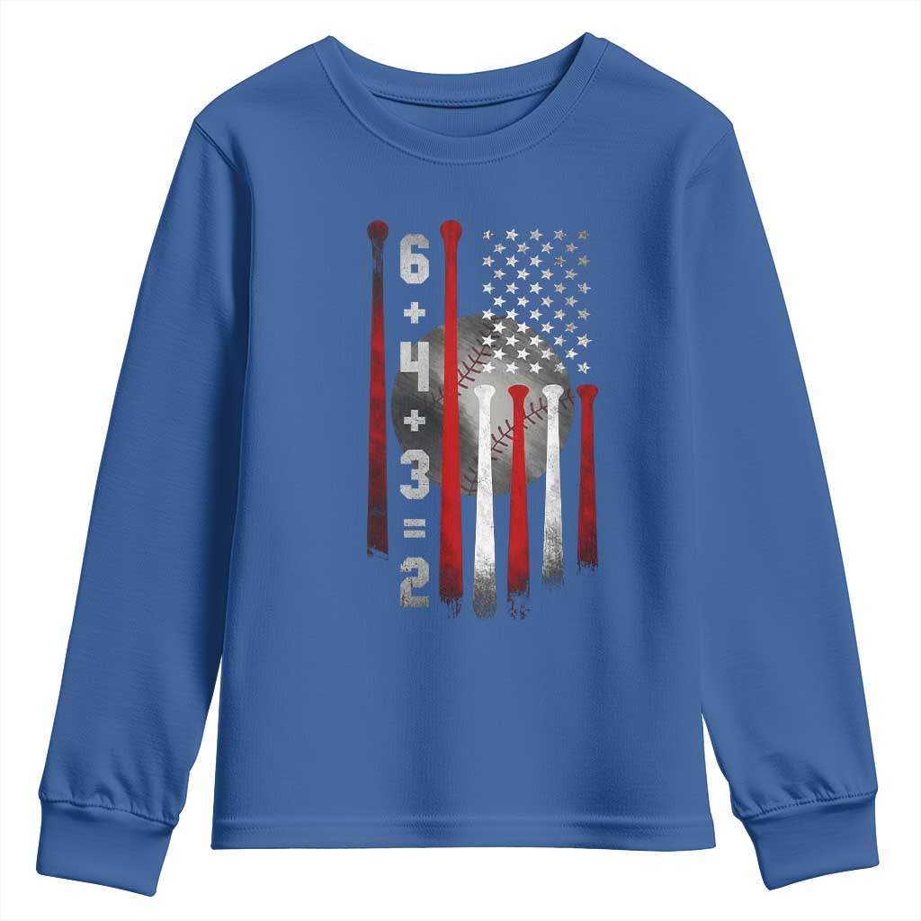Double Play Youth Sweatshirt 6 4 3 2 Vintage Baseball Math Softball Player American Flag