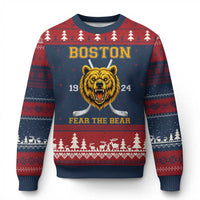 Boston Ice Hockey Ugly Christmas Sweater Retro Vintage Fear The Bear