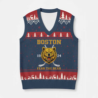 Boston Ice Hockey V-Neck Knit Sweater Vest Retro Vintage Fear The Bear