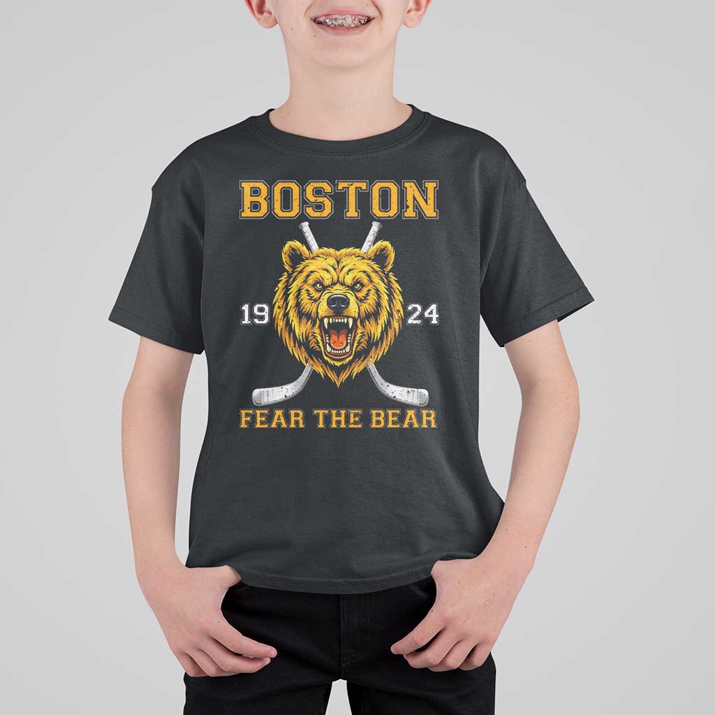 Boston Ice Hockey T Shirt For Kid Retro Vintage Fear The Bear