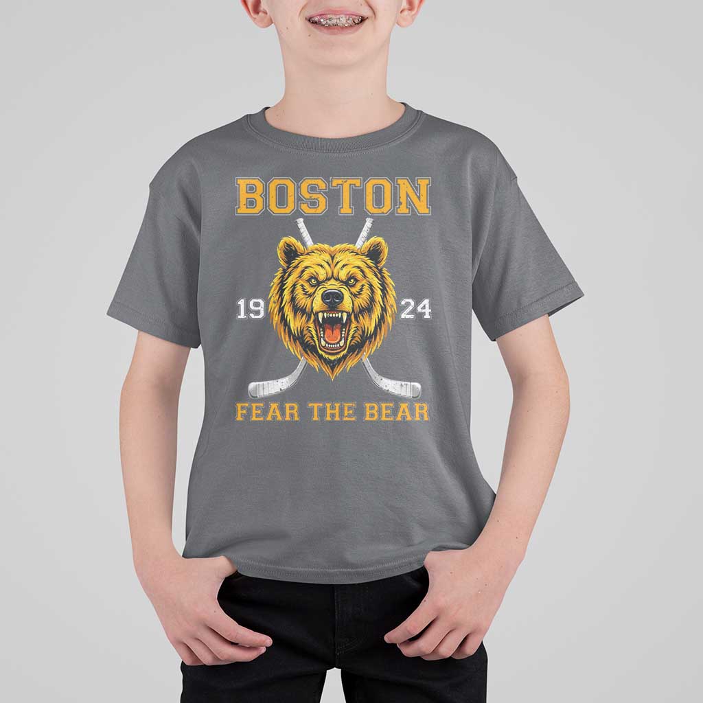Boston Ice Hockey T Shirt For Kid Retro Vintage Fear The Bear