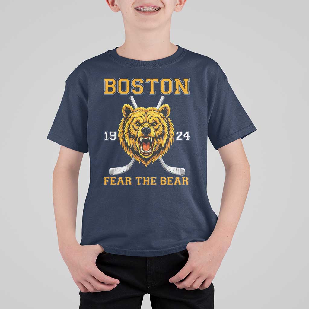 Boston Ice Hockey T Shirt For Kid Retro Vintage Fear The Bear