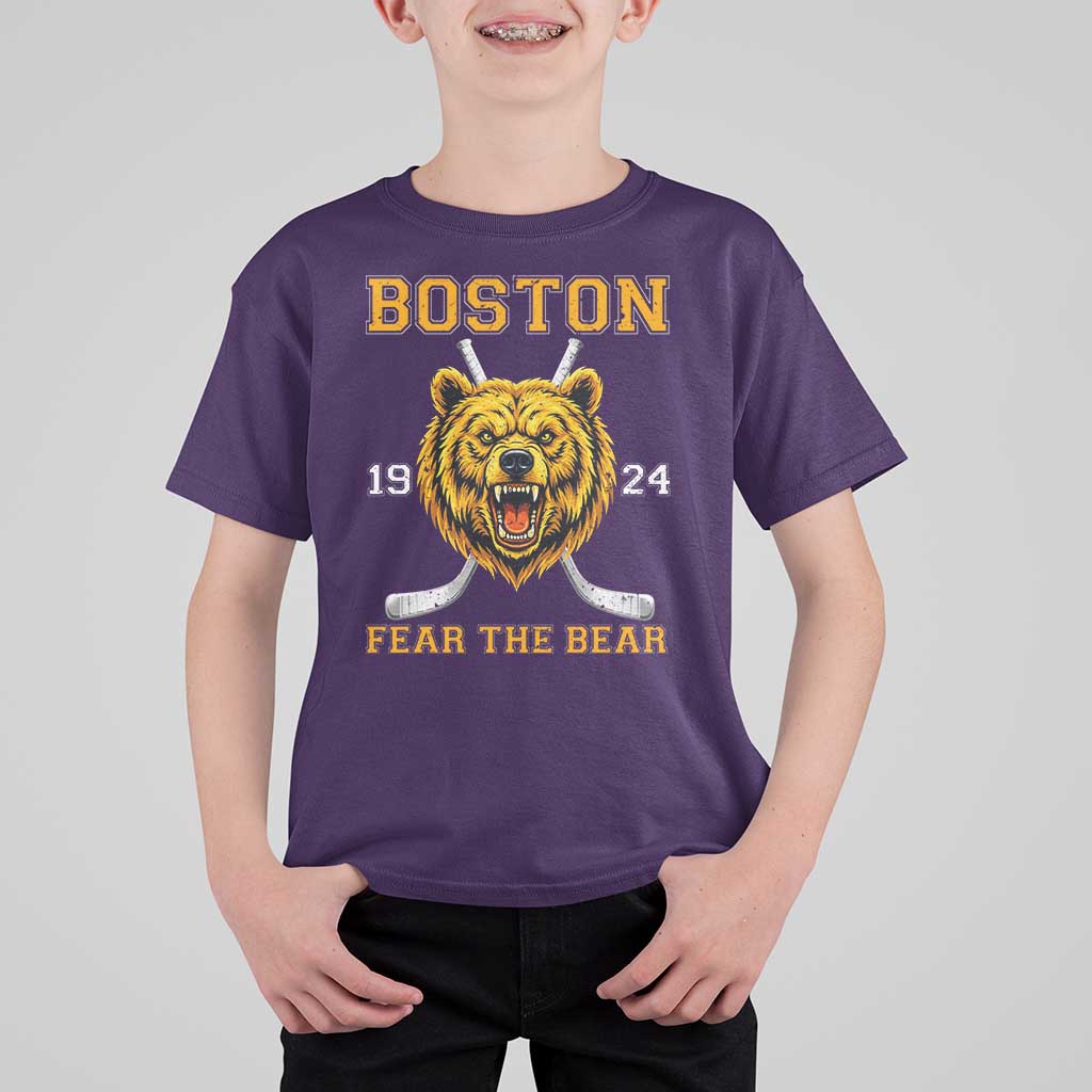 Boston Ice Hockey T Shirt For Kid Retro Vintage Fear The Bear