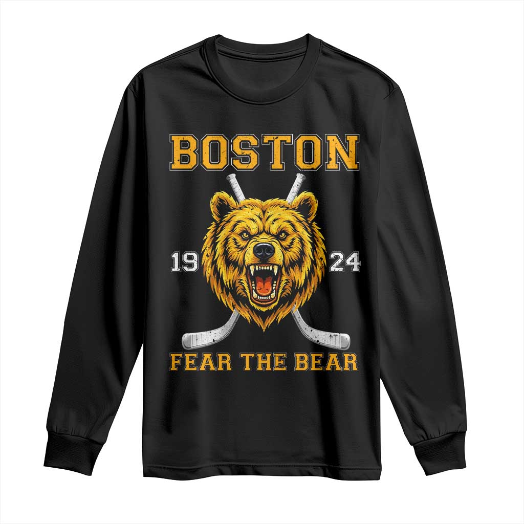 Boston Ice Hockey Long Sleeve Shirt Retro Vintage Fear The Bear