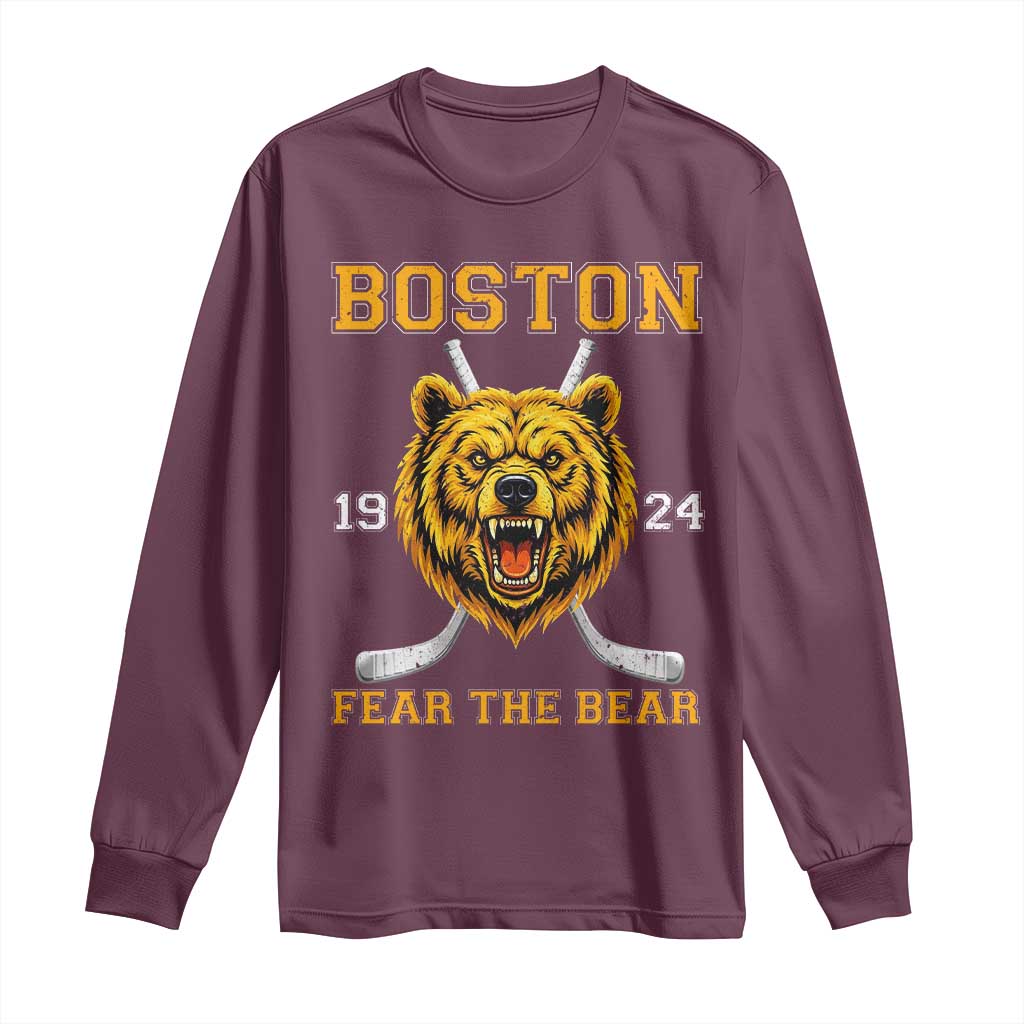 Boston Ice Hockey Long Sleeve Shirt Retro Vintage Fear The Bear