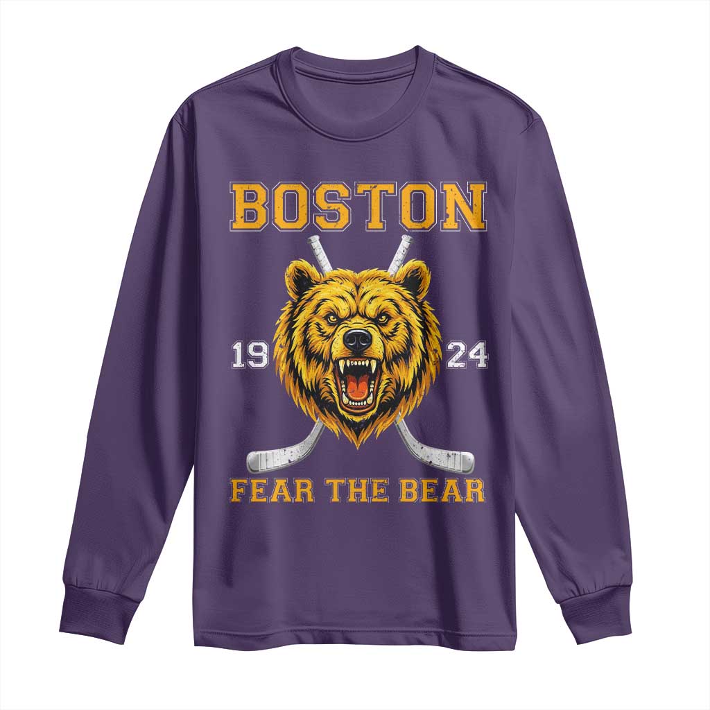 Boston Ice Hockey Long Sleeve Shirt Retro Vintage Fear The Bear