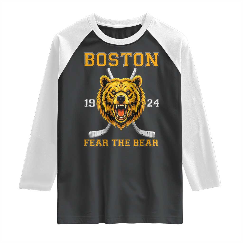 Boston Ice Hockey Raglan Shirt Retro Vintage Fear The Bear