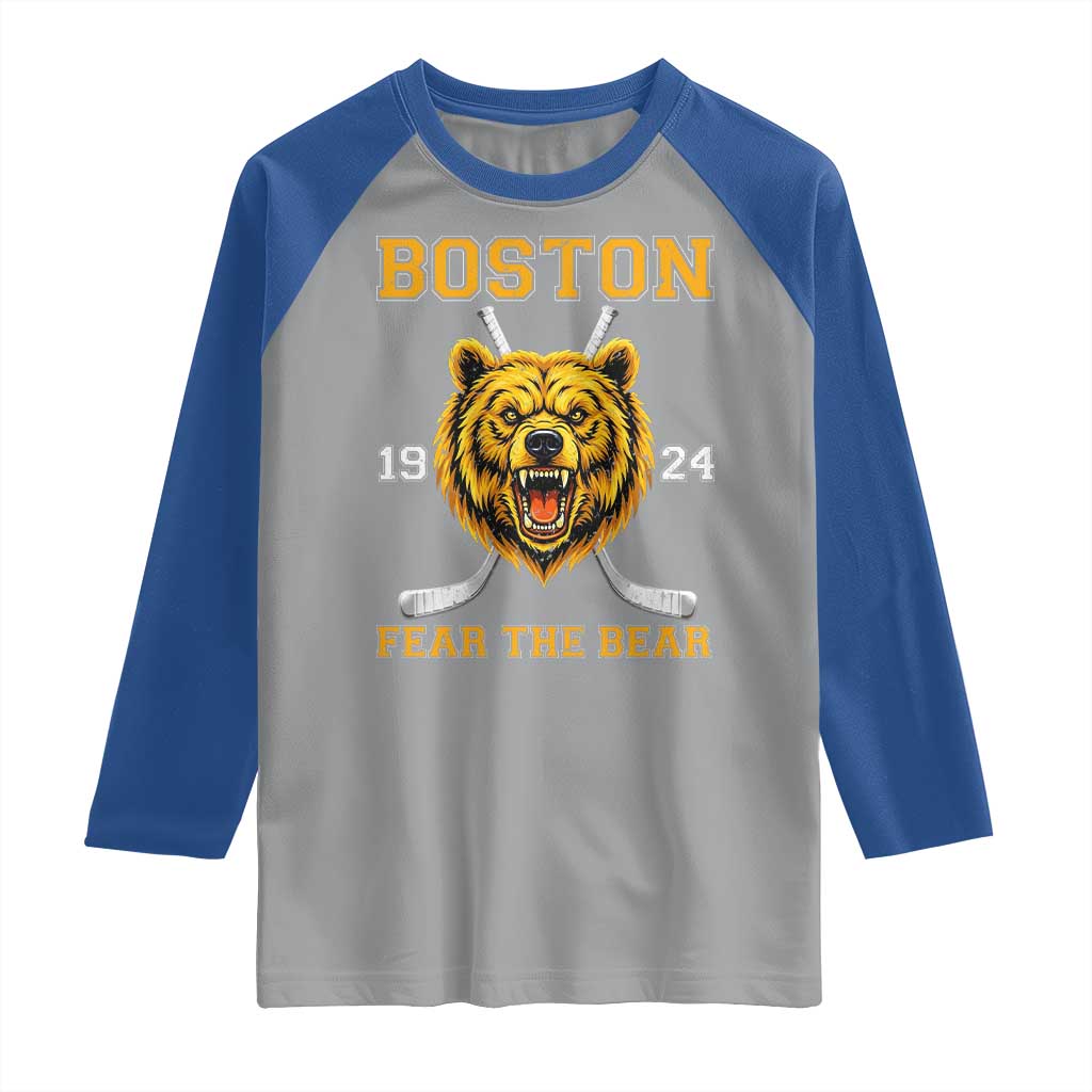 Boston Ice Hockey Raglan Shirt Retro Vintage Fear The Bear