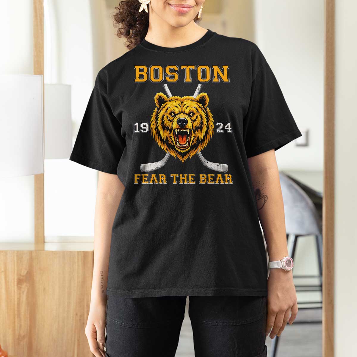 Boston Ice Hockey T Shirt For Women Retro Vintage Fear The Bear