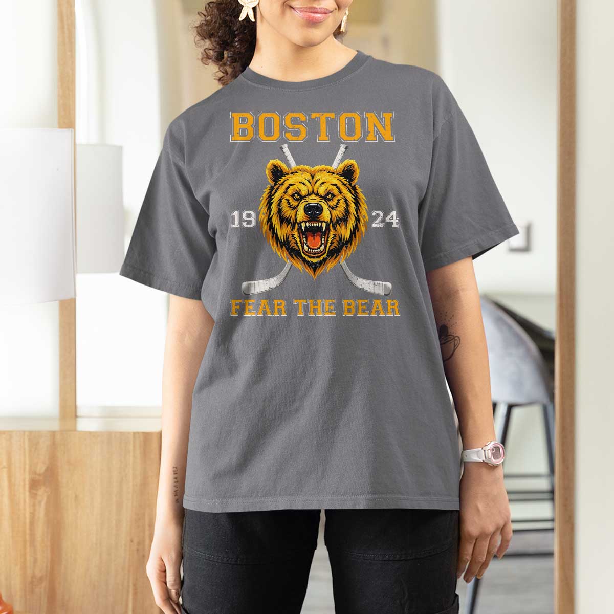 Boston Ice Hockey T Shirt For Women Retro Vintage Fear The Bear