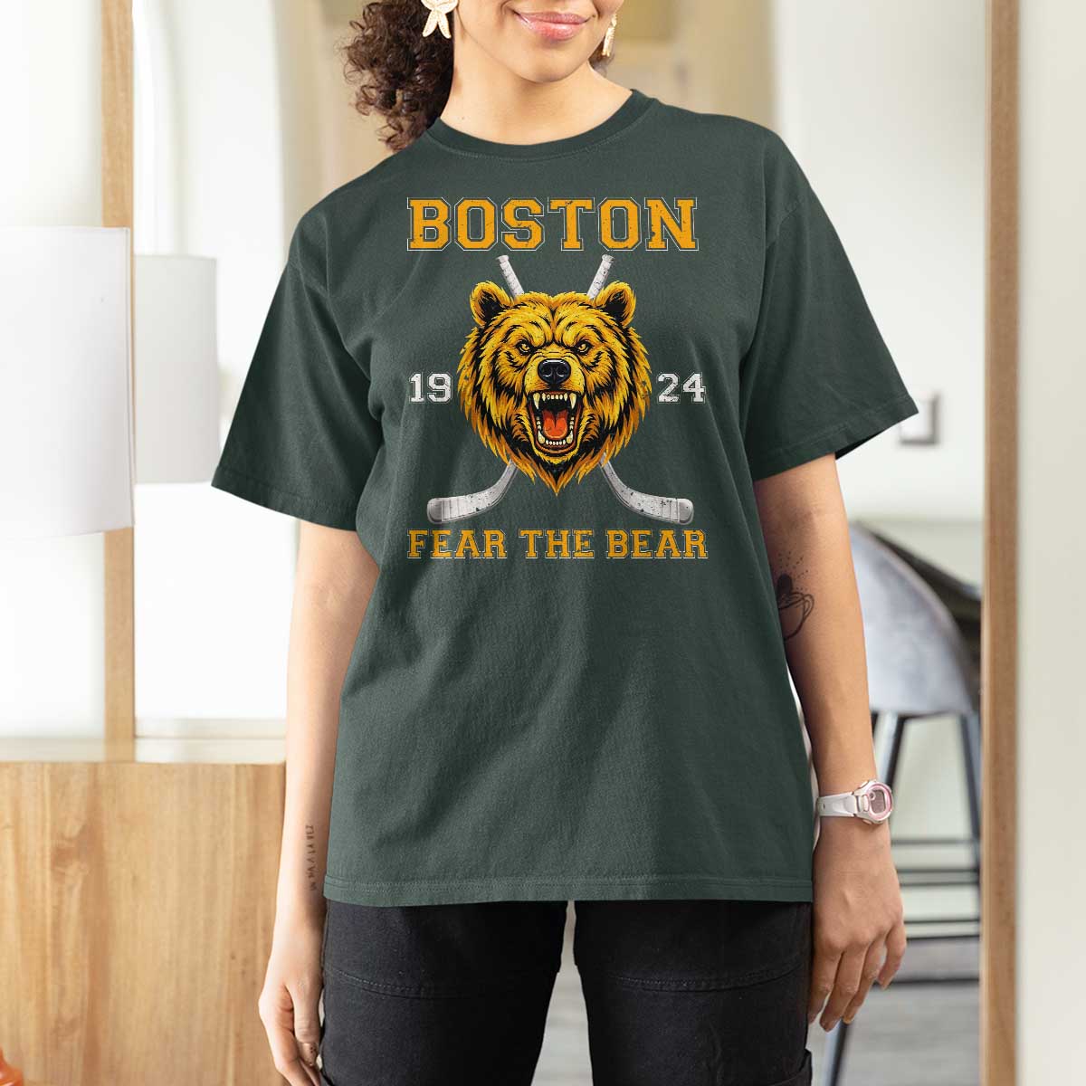 Boston Ice Hockey T Shirt For Women Retro Vintage Fear The Bear