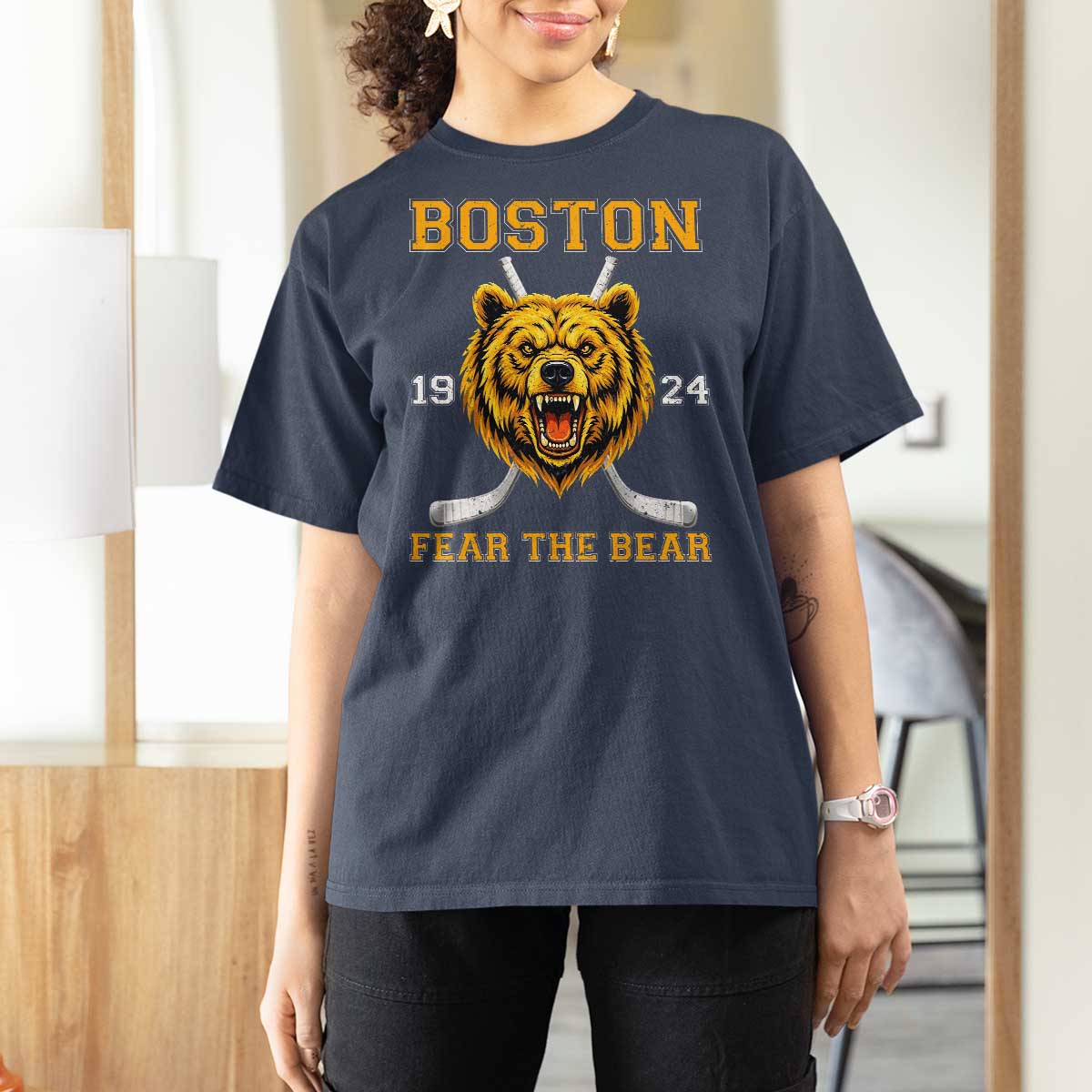 Boston Ice Hockey T Shirt For Women Retro Vintage Fear The Bear