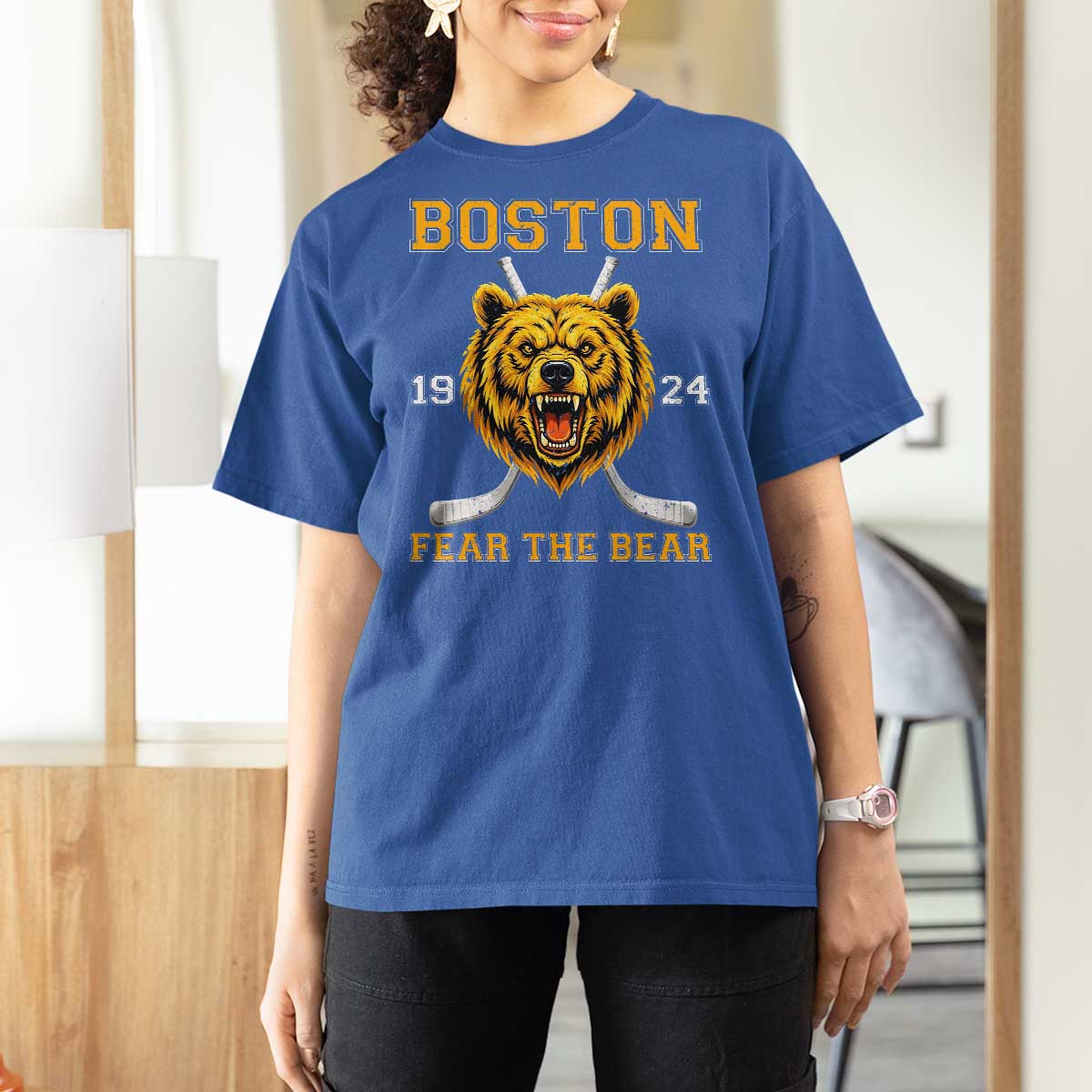 Boston Ice Hockey T Shirt For Women Retro Vintage Fear The Bear