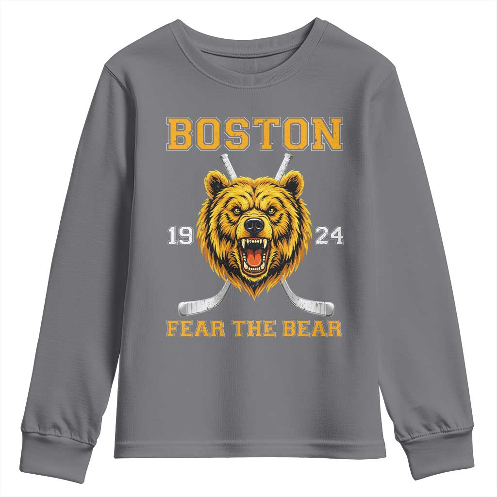 Boston Ice Hockey Youth Sweatshirt Retro Vintage Fear The Bear