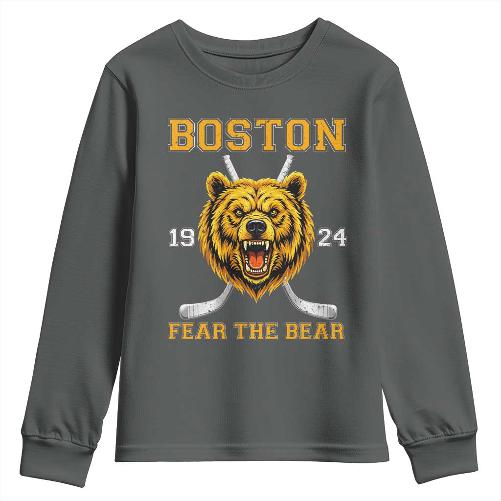 Boston Ice Hockey Youth Sweatshirt Retro Vintage Fear The Bear