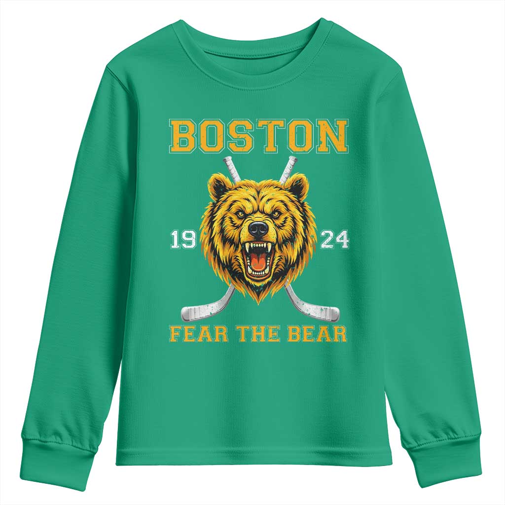 Boston Ice Hockey Youth Sweatshirt Retro Vintage Fear The Bear