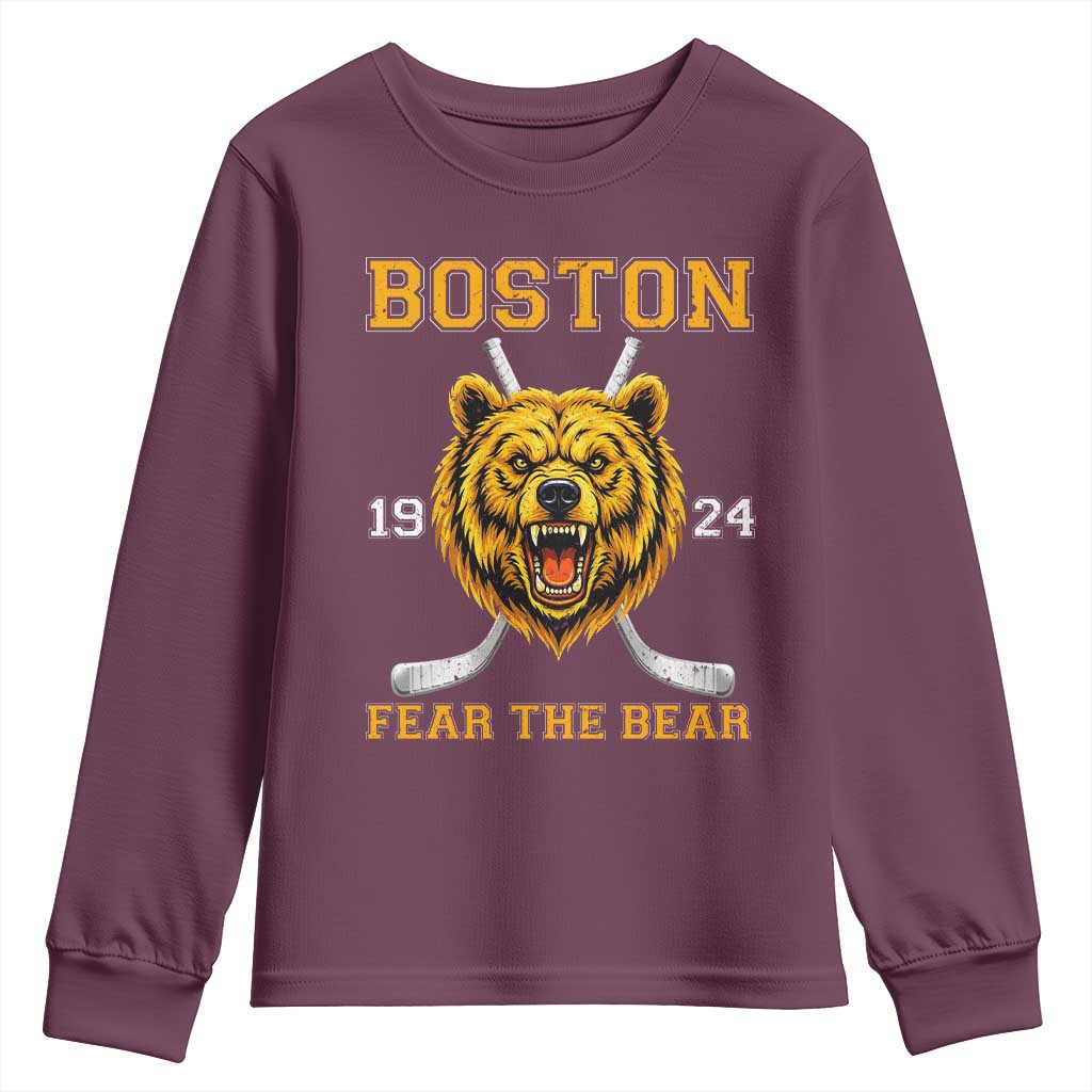 Boston Ice Hockey Youth Sweatshirt Retro Vintage Fear The Bear