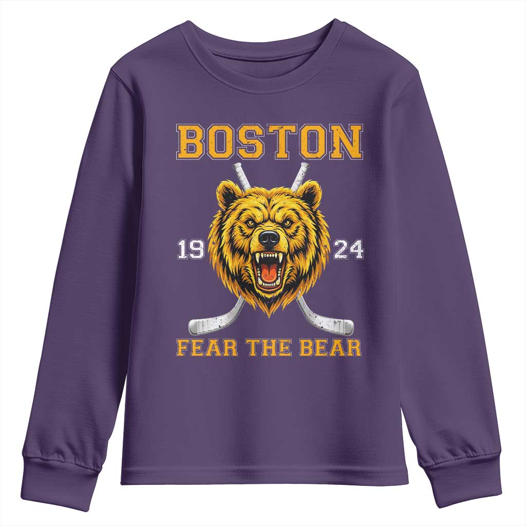 Boston Ice Hockey Youth Sweatshirt Retro Vintage Fear The Bear