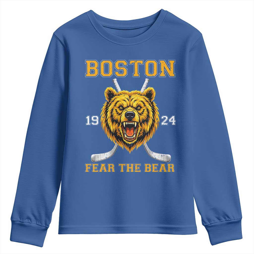 Boston Ice Hockey Youth Sweatshirt Retro Vintage Fear The Bear
