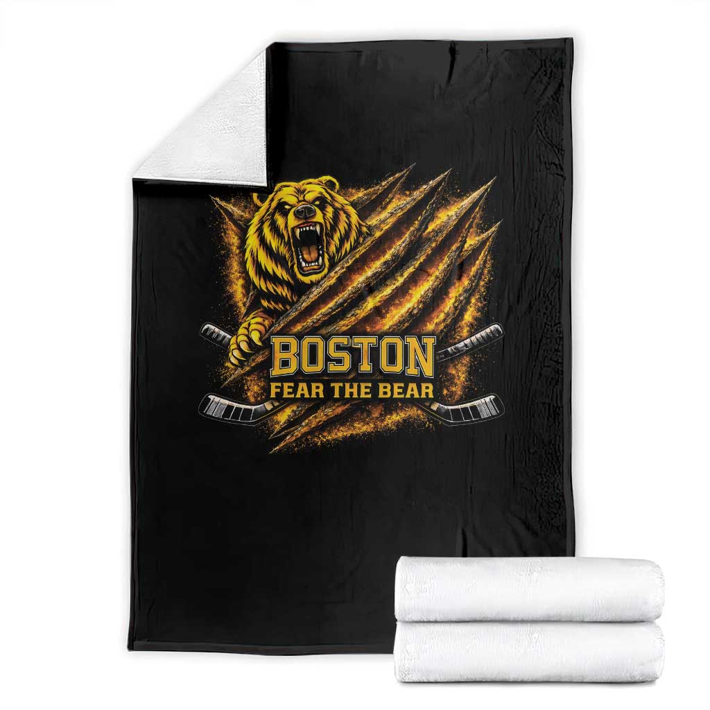 Boston Ice Hockey Throw Blanket Retro Fear The Bear Funny Sarcastic Saying