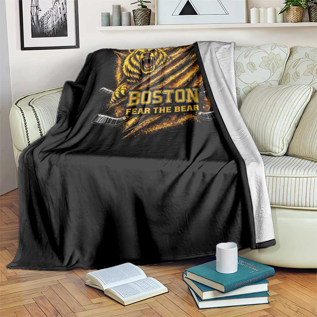 Boston Ice Hockey Throw Blanket Retro Fear The Bear Funny Sarcastic Saying
