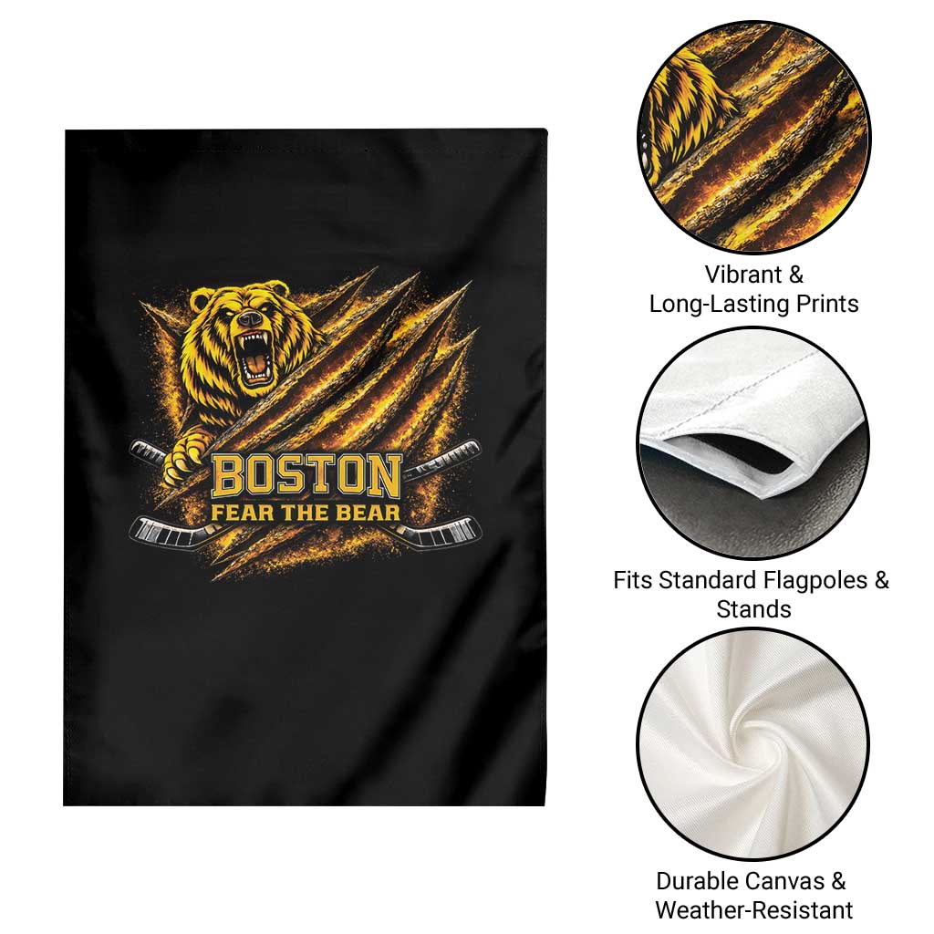 Boston Ice Hockey Garden Flag Retro Fear The Bear Funny Sarcastic Saying
