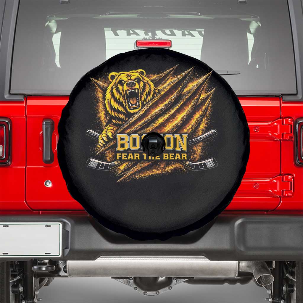 Boston Ice Hockey Spare Tire Cover Retro Fear The Bear Funny Sarcastic Saying