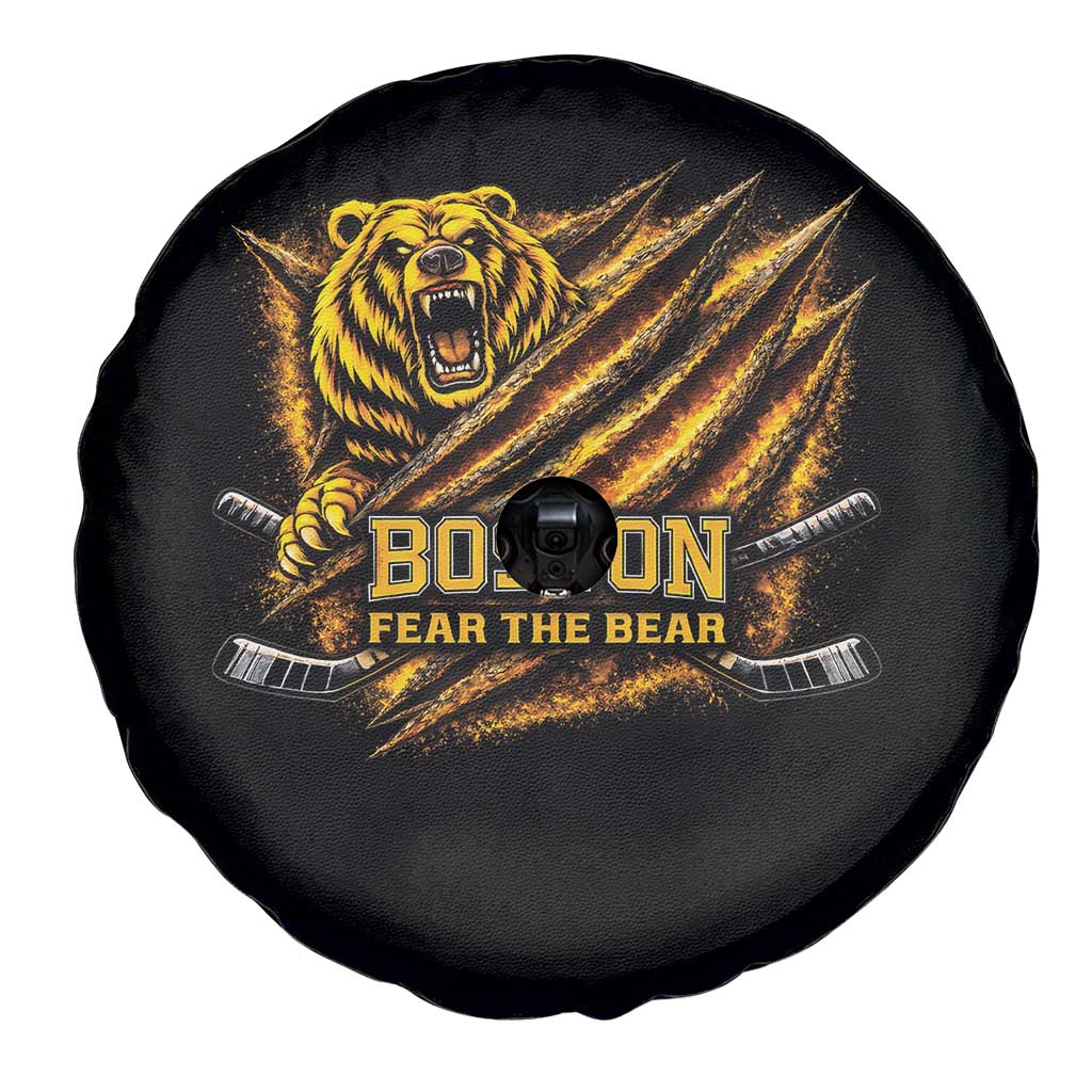 Boston Ice Hockey Spare Tire Cover Retro Fear The Bear Funny Sarcastic Saying