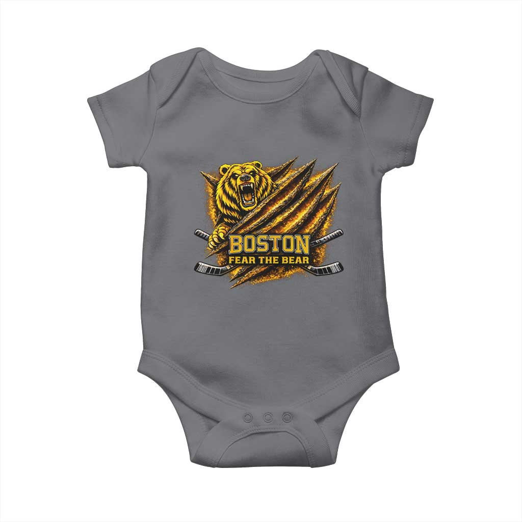 Boston Ice Hockey Baby Onesie Retro Fear The Bear Funny Sarcastic Saying