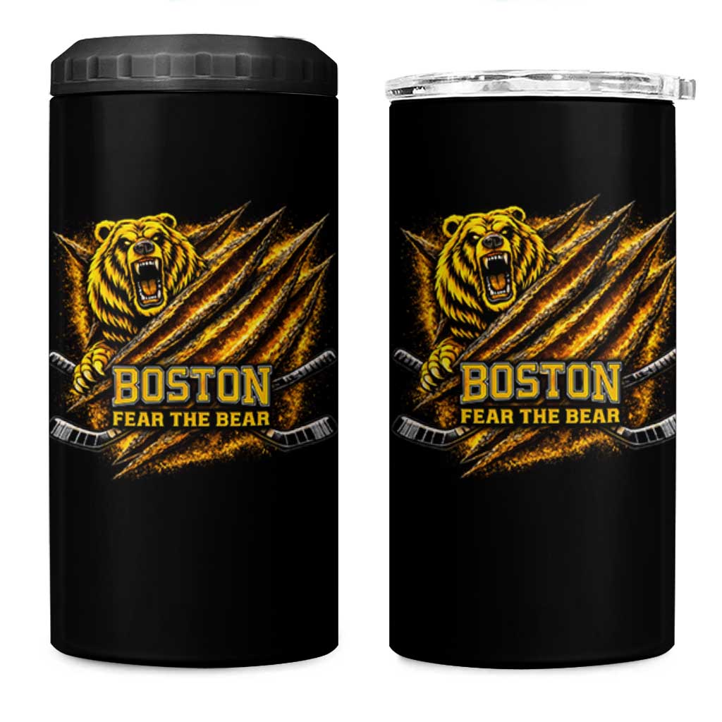 Boston Ice Hockey 4 in 1 Can Cooler Tumbler Retro Fear The Bear Funny Sarcastic Saying