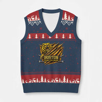 Boston Ice Hockey V-Neck Knit Sweater Vest Retro Fear The Bear Funny Sarcastic Saying