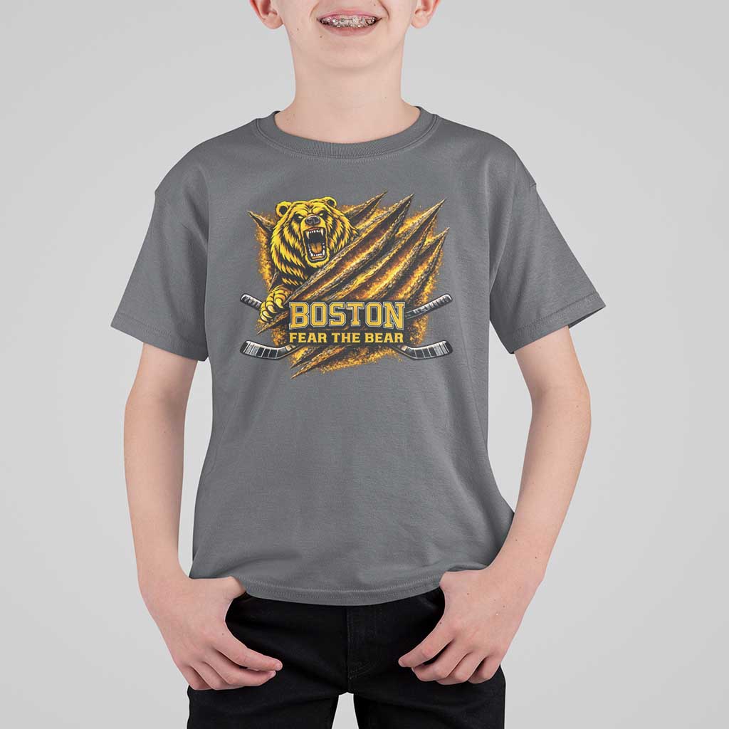 Boston Ice Hockey T Shirt For Kid Retro Fear The Bear Funny Sarcastic Saying