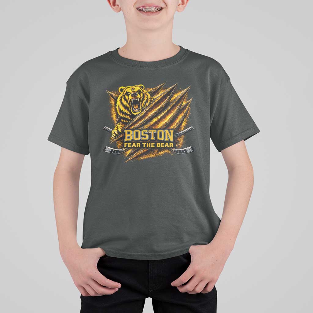 Boston Ice Hockey T Shirt For Kid Retro Fear The Bear Funny Sarcastic Saying
