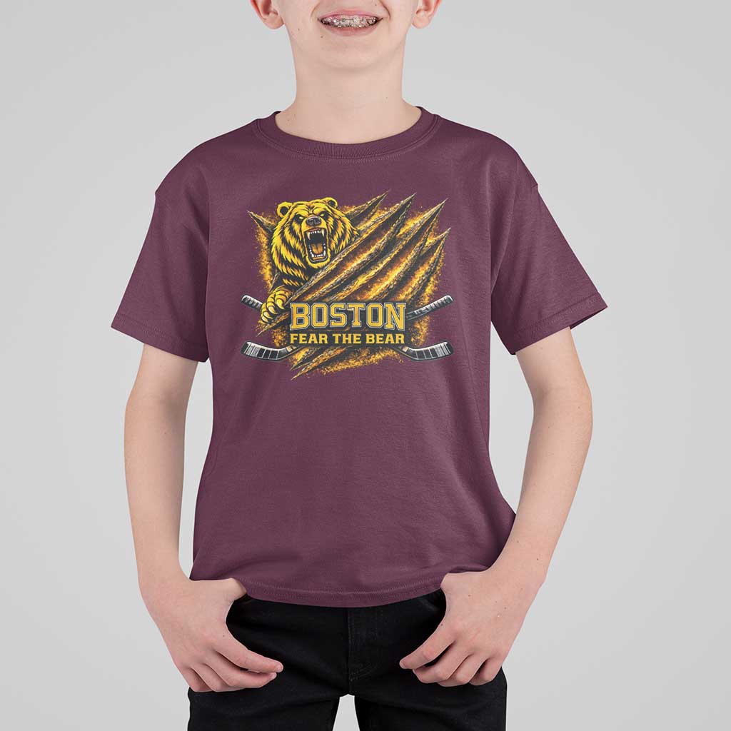 Boston Ice Hockey T Shirt For Kid Retro Fear The Bear Funny Sarcastic Saying