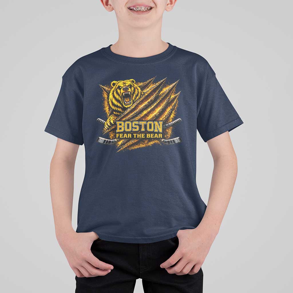 Boston Ice Hockey T Shirt For Kid Retro Fear The Bear Funny Sarcastic Saying