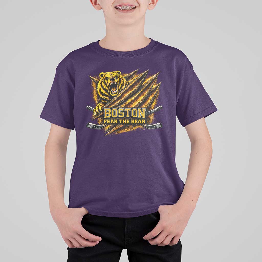 Boston Ice Hockey T Shirt For Kid Retro Fear The Bear Funny Sarcastic Saying