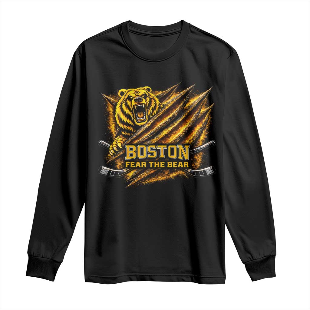 Boston Ice Hockey Long Sleeve Shirt Retro Fear The Bear Funny Sarcastic Saying