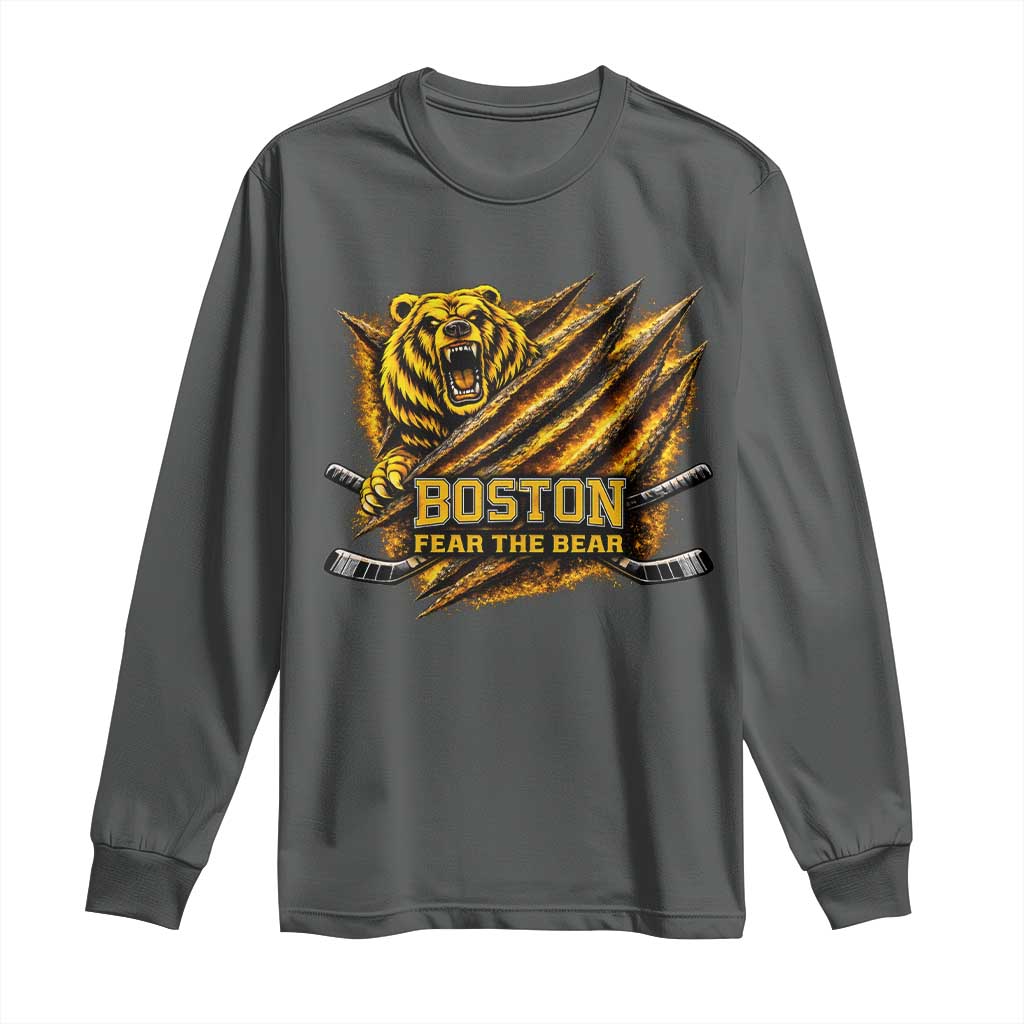 Boston Ice Hockey Long Sleeve Shirt Retro Fear The Bear Funny Sarcastic Saying
